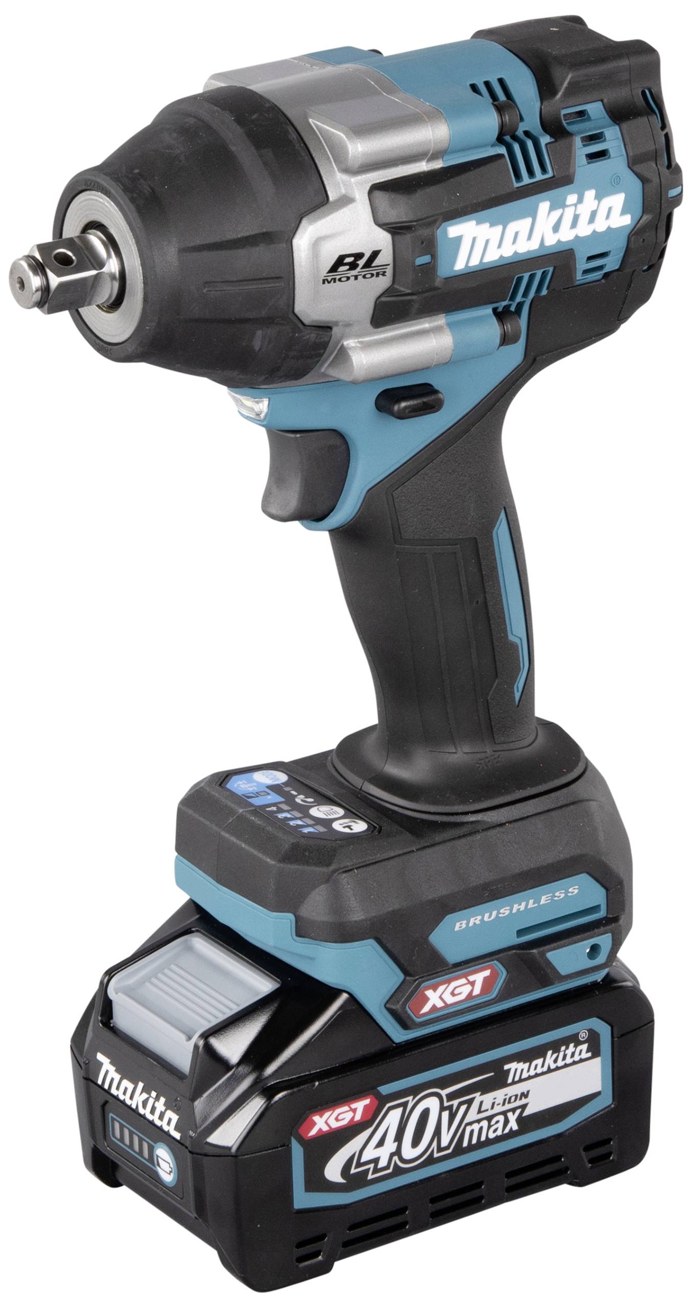 Ein kabelloser Schlagschrauber mit einem 40V-Akku, geeignet für kraftvolle Verschraubungen.