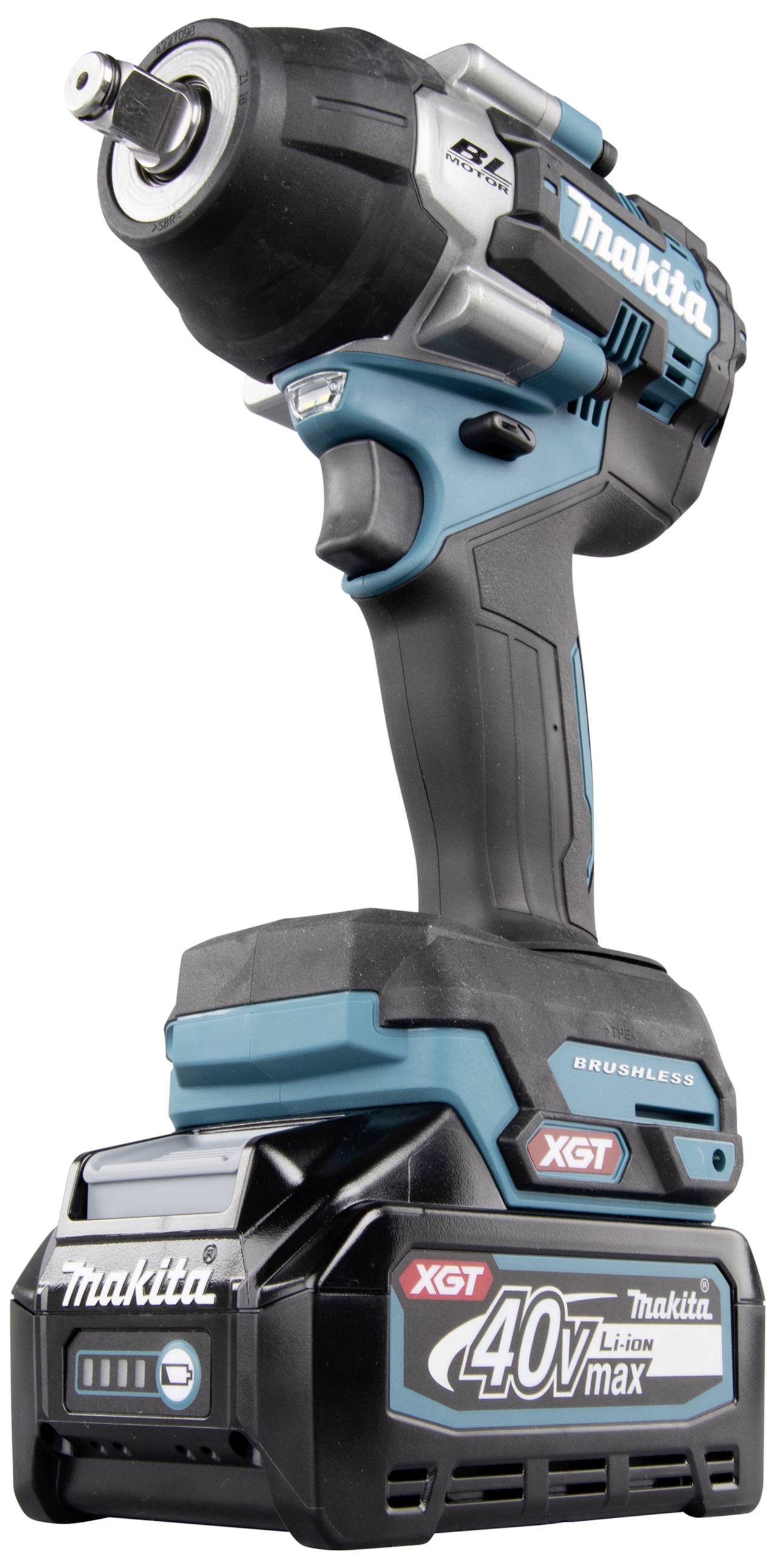 Akkuschlagschrauber der Marke Makita, Modell XGT, 40V max, in blau-schwarzer Ausführung. Geeignet für starke Schraubarbeiten.
