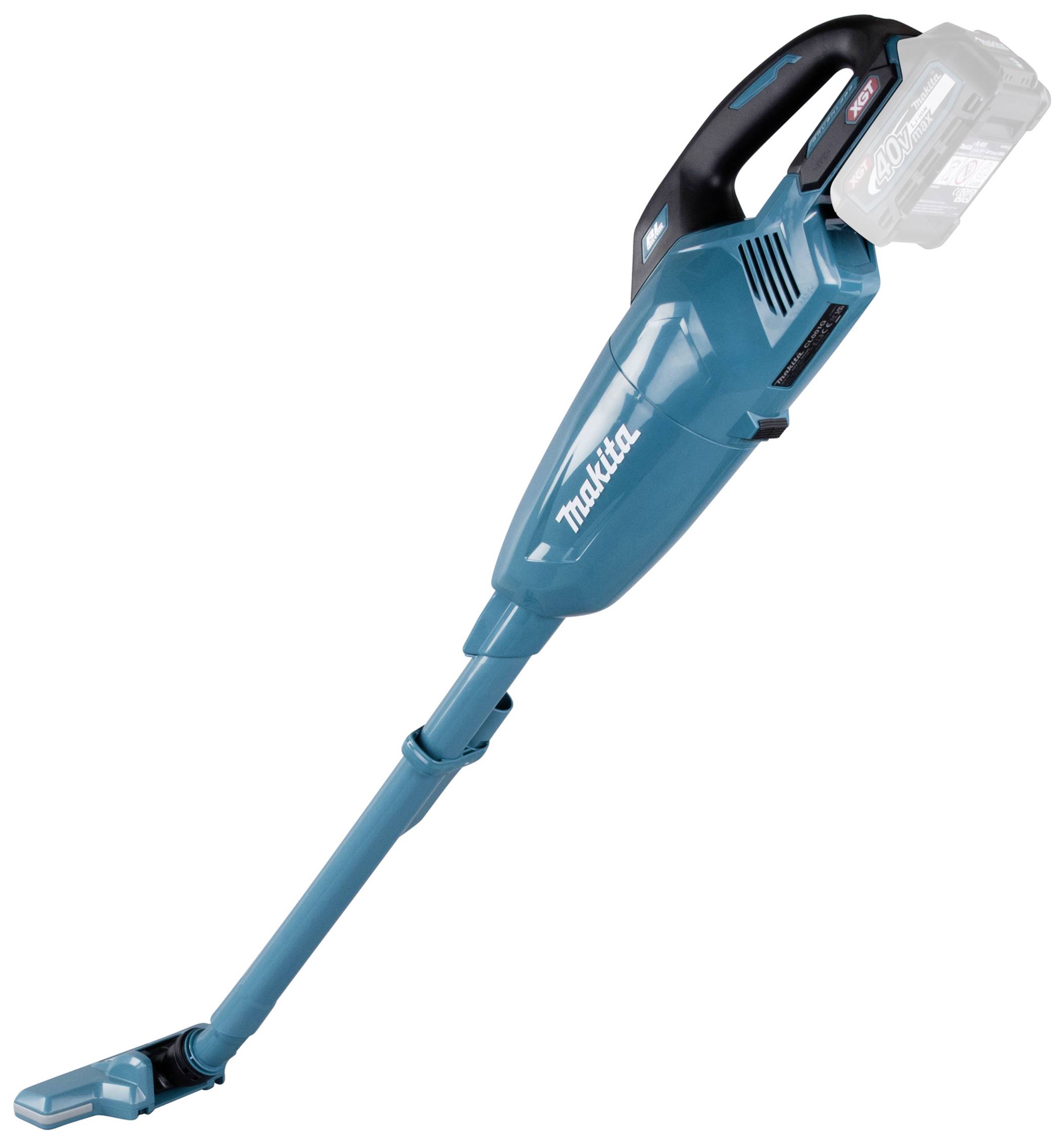 Kabelloser Staubsauger in Blau von Makita mit langem Rohr und Griff. Ideal für die Reinigung von Böden ohne Stromanschluss.
