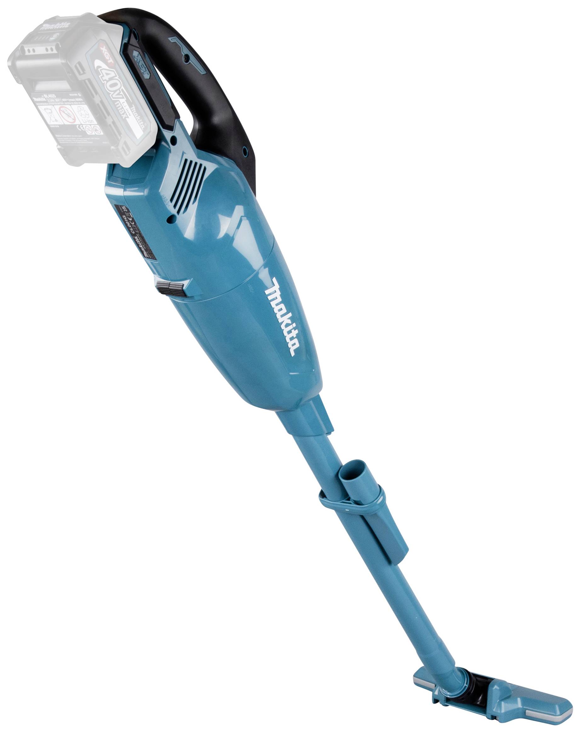 Ein blauer, kabelloser Handstaubsauger mit abnehmbaren Saugrohren und einem ergonomischen Griff, ideal für den Einsatz in Haushalt oder Auto.