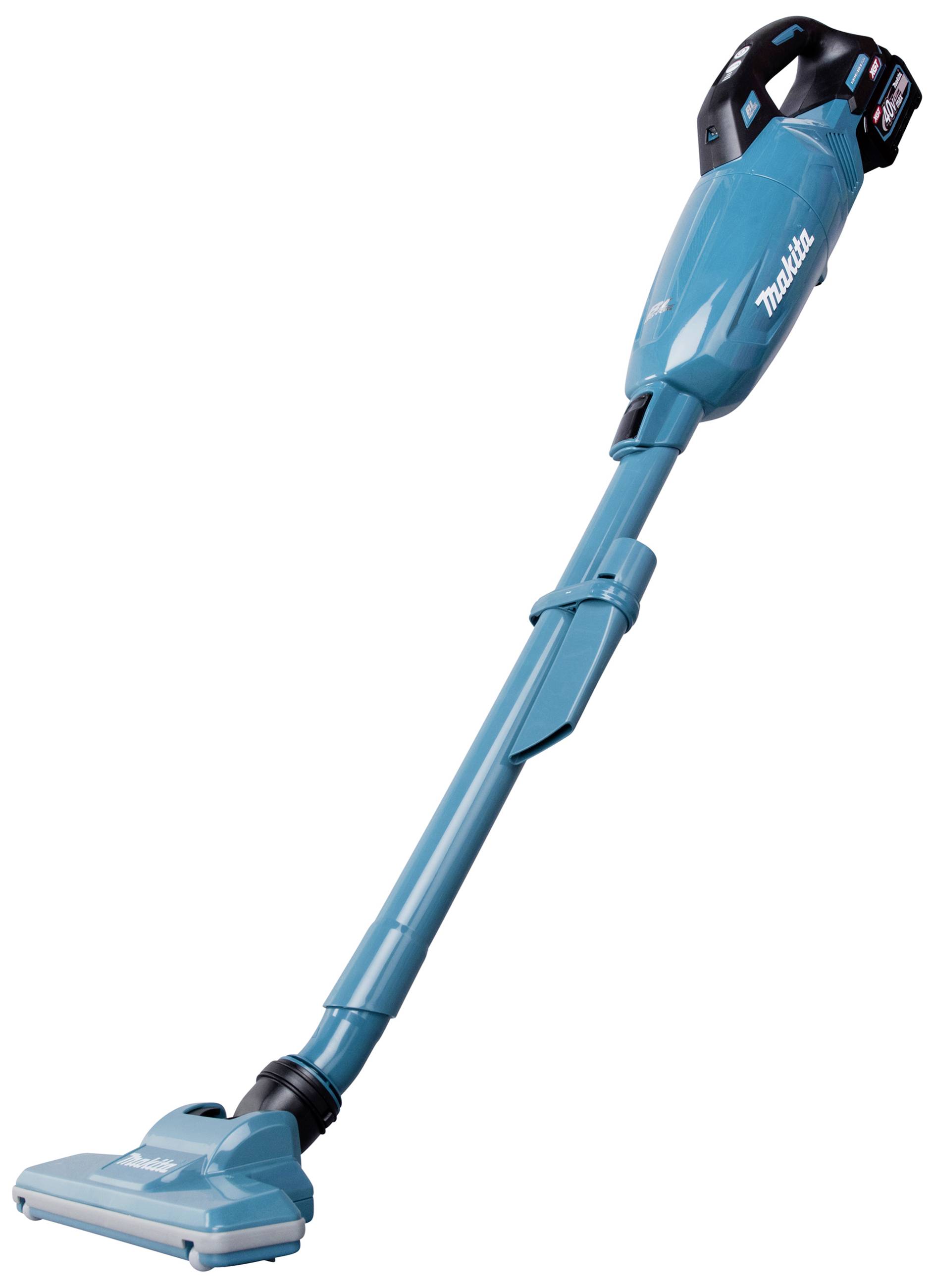 Schnurloser Stabstaubsauger in Blau, schlankes Design mit Griff oben, geeignet für einfache Hausreinigung.