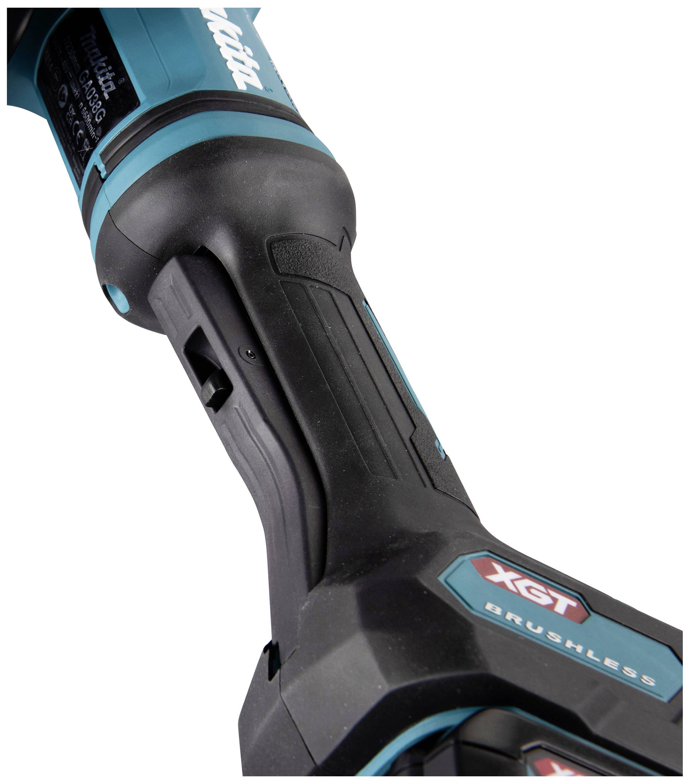 Akkubohrschrauber in Nahaufnahme, zeigt den Griff und die Beschriftung 'XGT Brushless'.