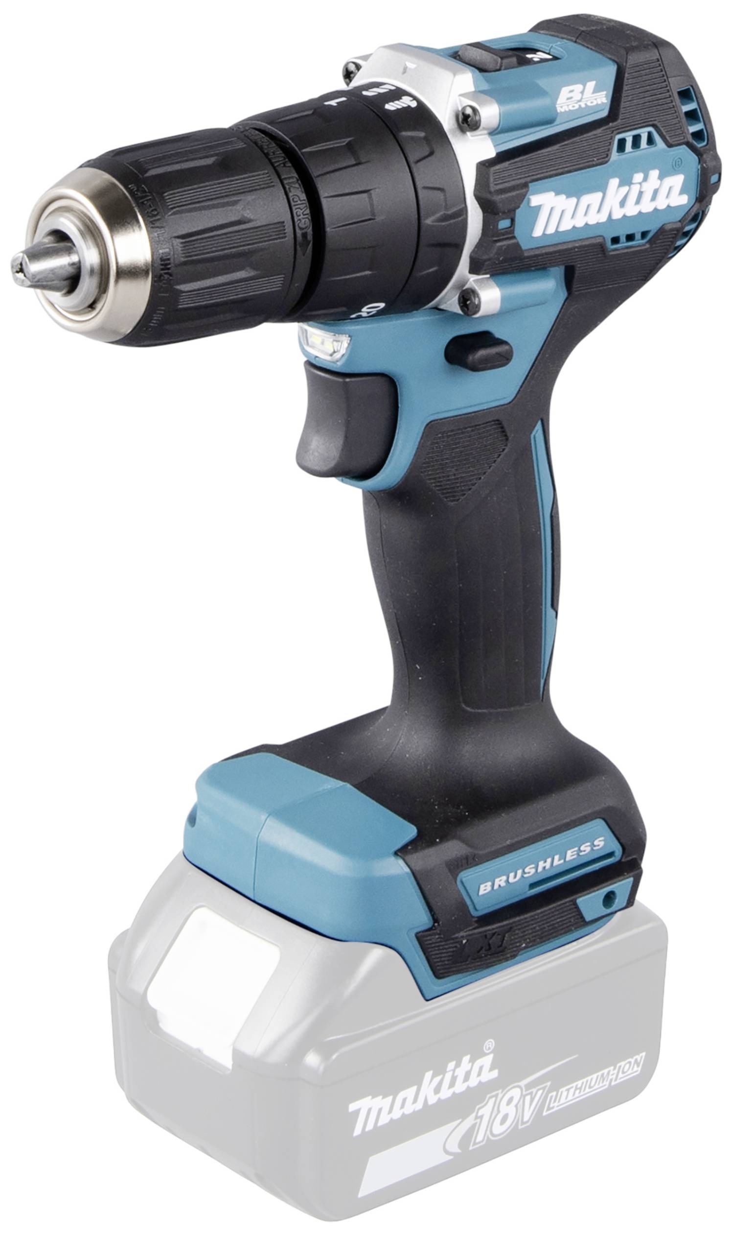 Ein blau-schwarzer Akkuschrauber mit ergonomischem Griff und einem 18V Lithium-Ionen-Akku. Geeignet für Schraub- und Bohrarbeiten.