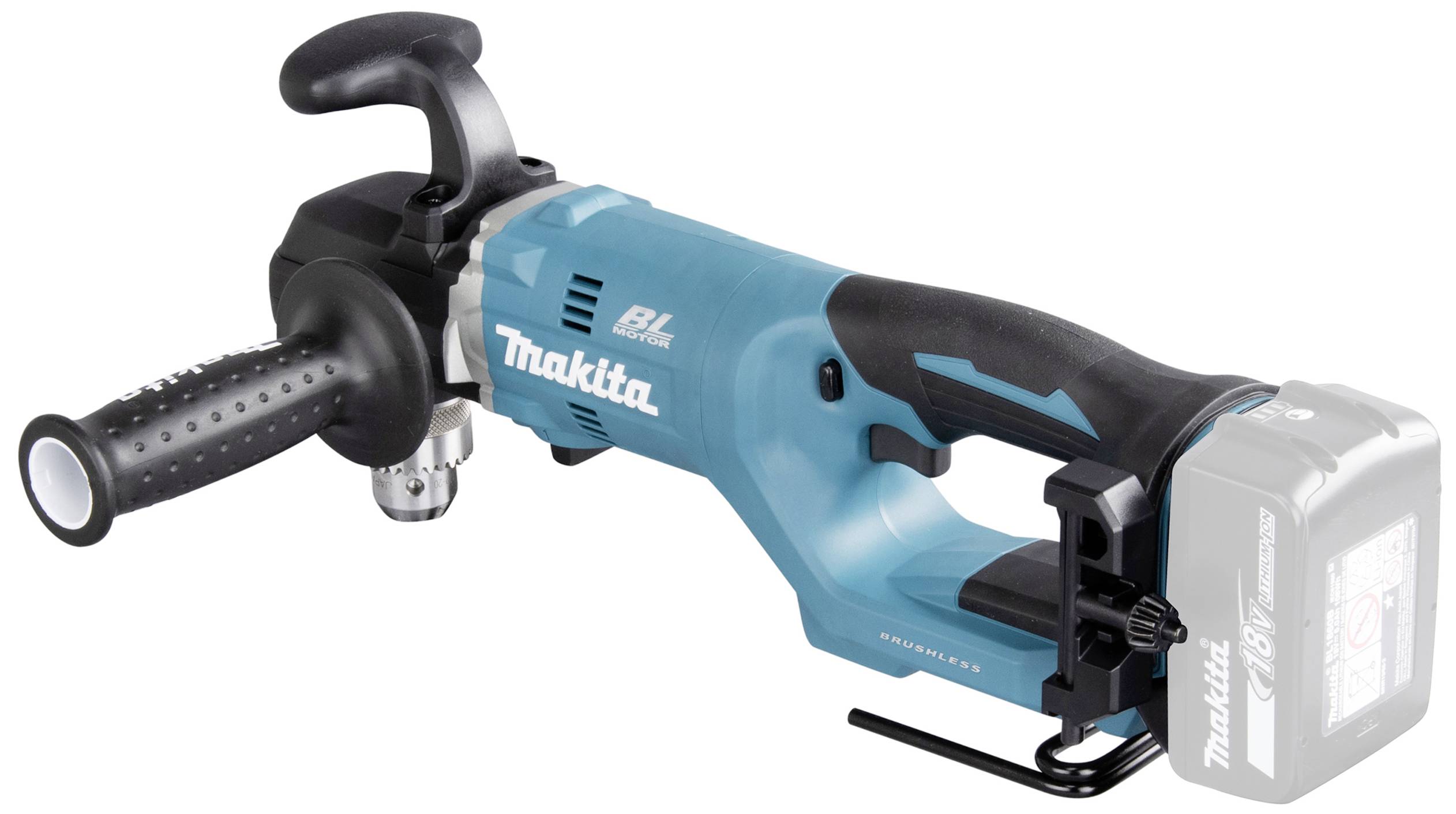 Akkubohrmaschine in Blau mit ergonomischem Griff und abnehmbarem Akku, ideal für kabelloses Bohren in Werkstätten.