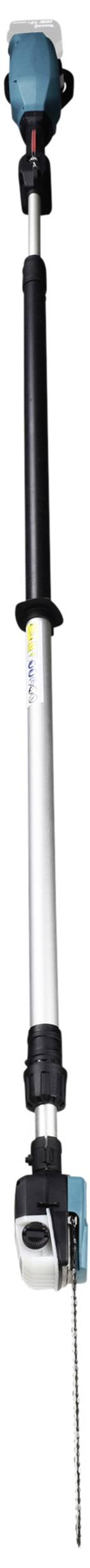 Akkustangensäge mit Teleskopstiel, geeignet für Baumschnitt. Langes, einstellbares Design für schwer erreichbare Äste.