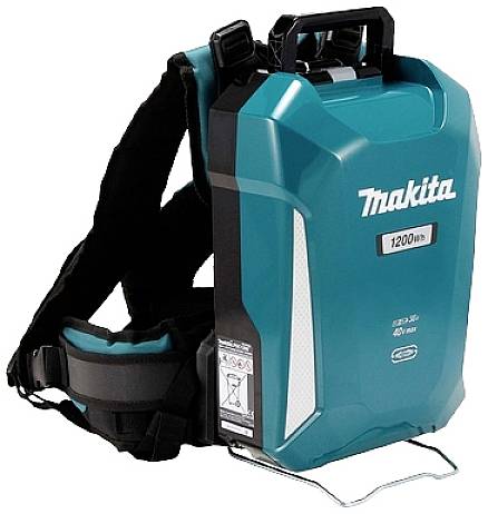 Rucksack-Staubsauger mit türkisfarbenem Gehäuse und schwarzem Schultergurt. Markenname auf der Oberfläche.