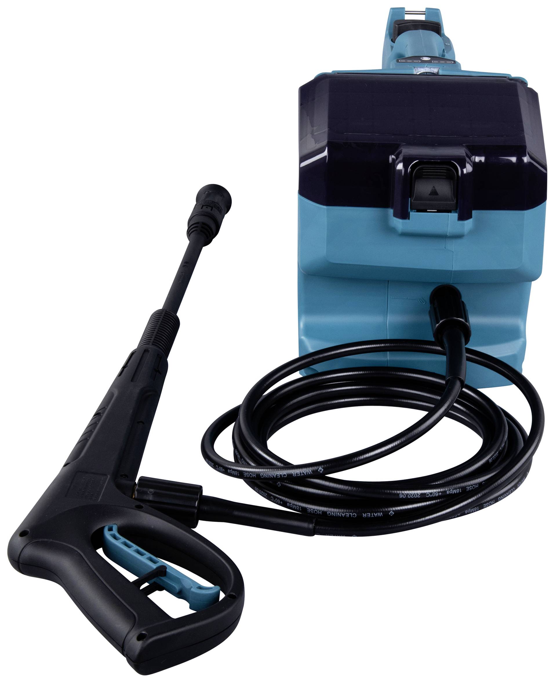 Hochdruckreiniger mit Schlauch und Handgriff, zum Reinigen von Flächen und Gegenständen geeignet.