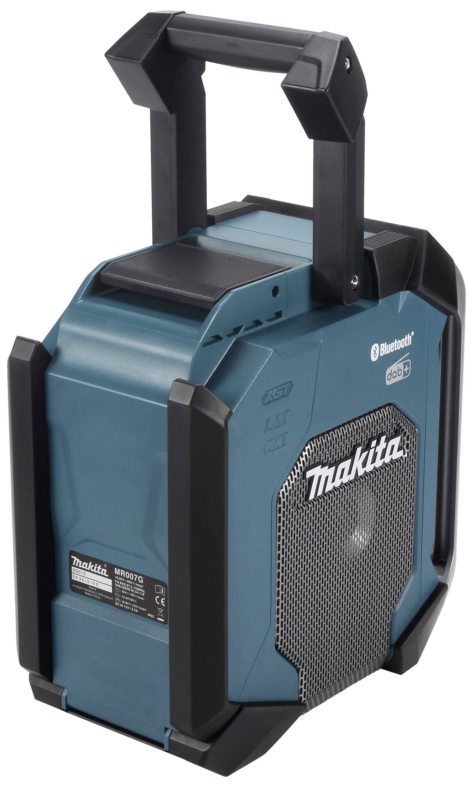 Ein tragbares, blaues Makita-Radio mit Bluetooth-Funktion und robustem Gehäuse, ideal für Baustellen oder Outdoor-Aktivitäten.