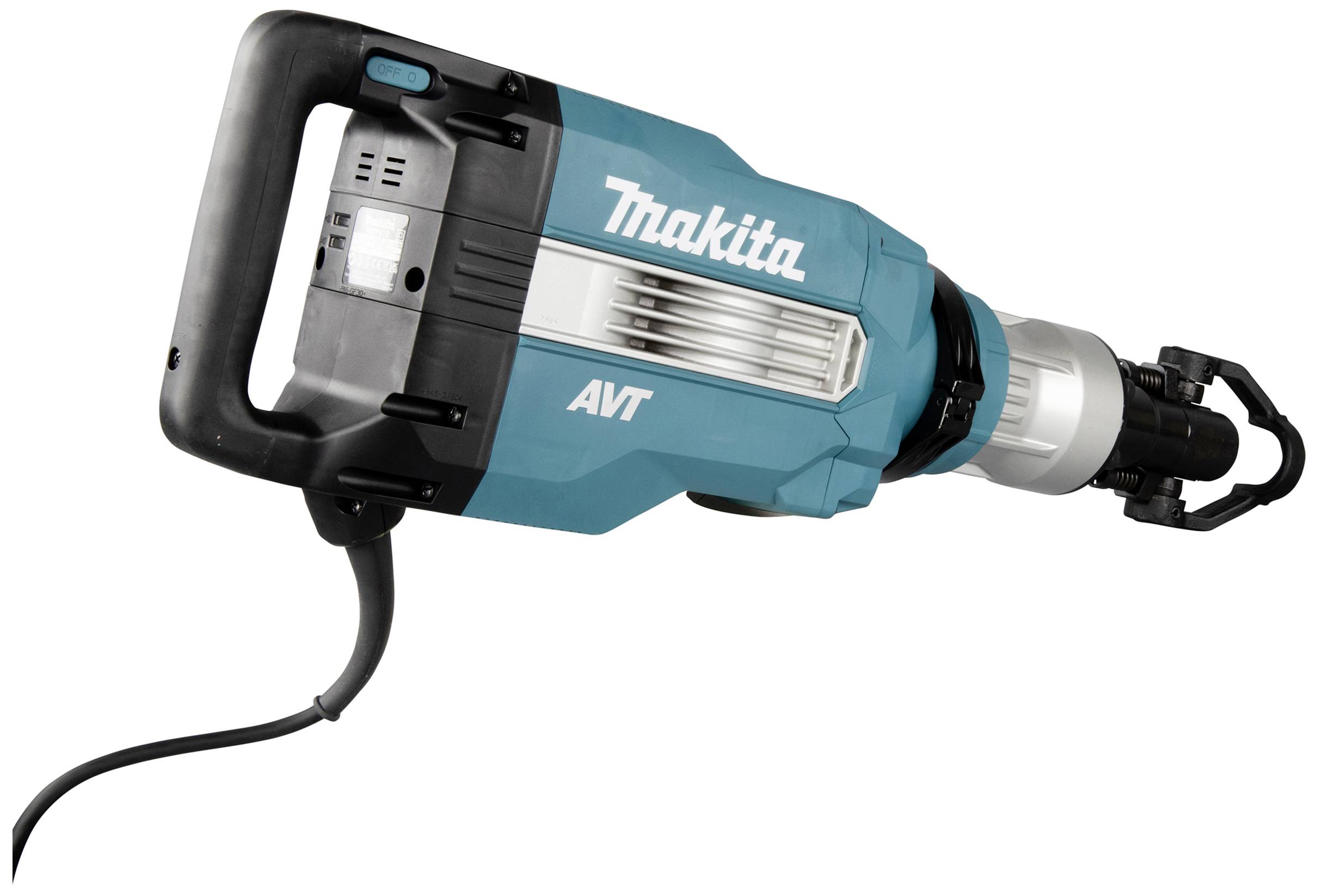 Stemmhammer der Marke Makita mit AVT-Technologie, ideal für Abbrucharbeiten, in blauer Farbe mit Kabelanschluss.