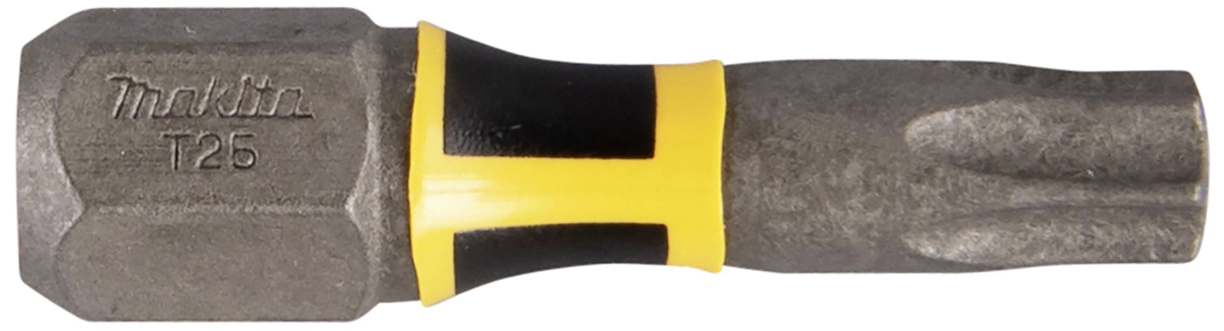 Schraubendrehereinsatz mit der Aufschrift 'Makita T25', gelb-schwarzer Griff.