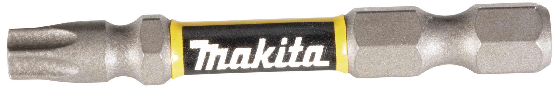 'Makita' Bit für Schraubendreher, in silberner Farbe mit schwarzem und gelbem Band.
