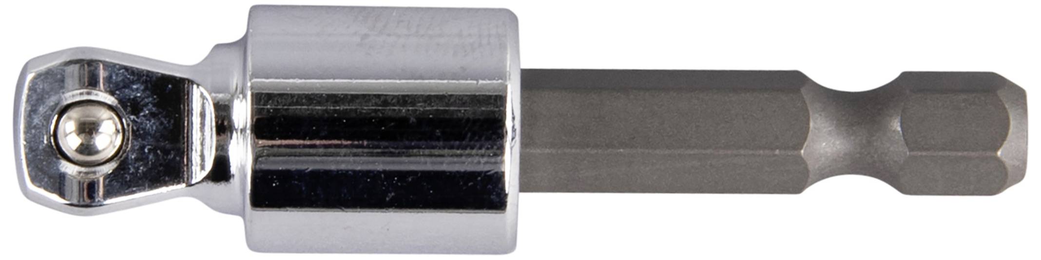 Metalladapter für einen Schraubenzieheraufsatz, sechskantig, mit kugelförmigem Verriegelungsmechanismus. Geeignet für Werkzeugwechsel.