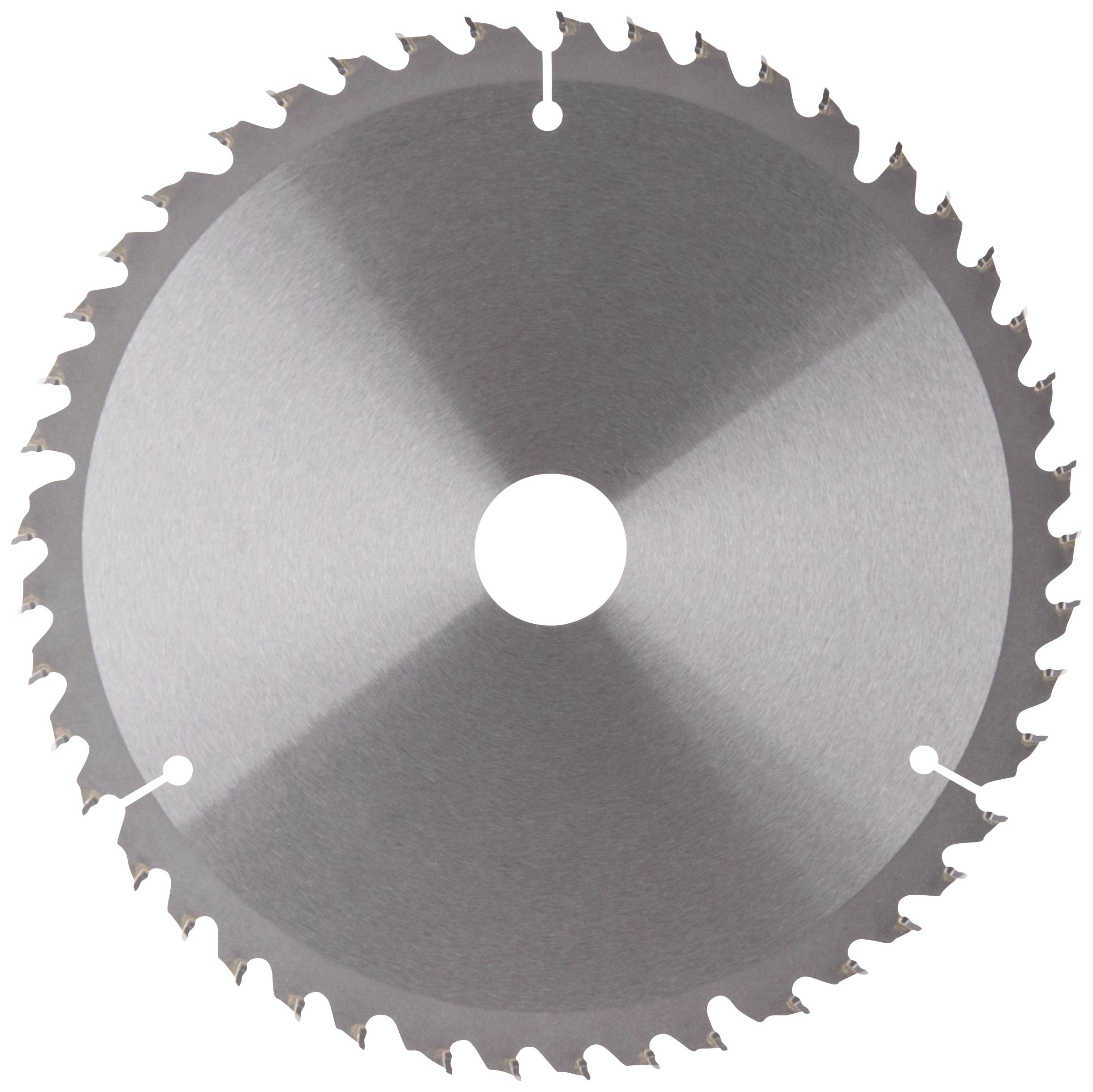 Rundes Sägeblatt mit scharfen Zähnen, geeignet für Holz- oder Metallbearbeitung. Zentrales Loch für Befestigung auf einer Maschine.