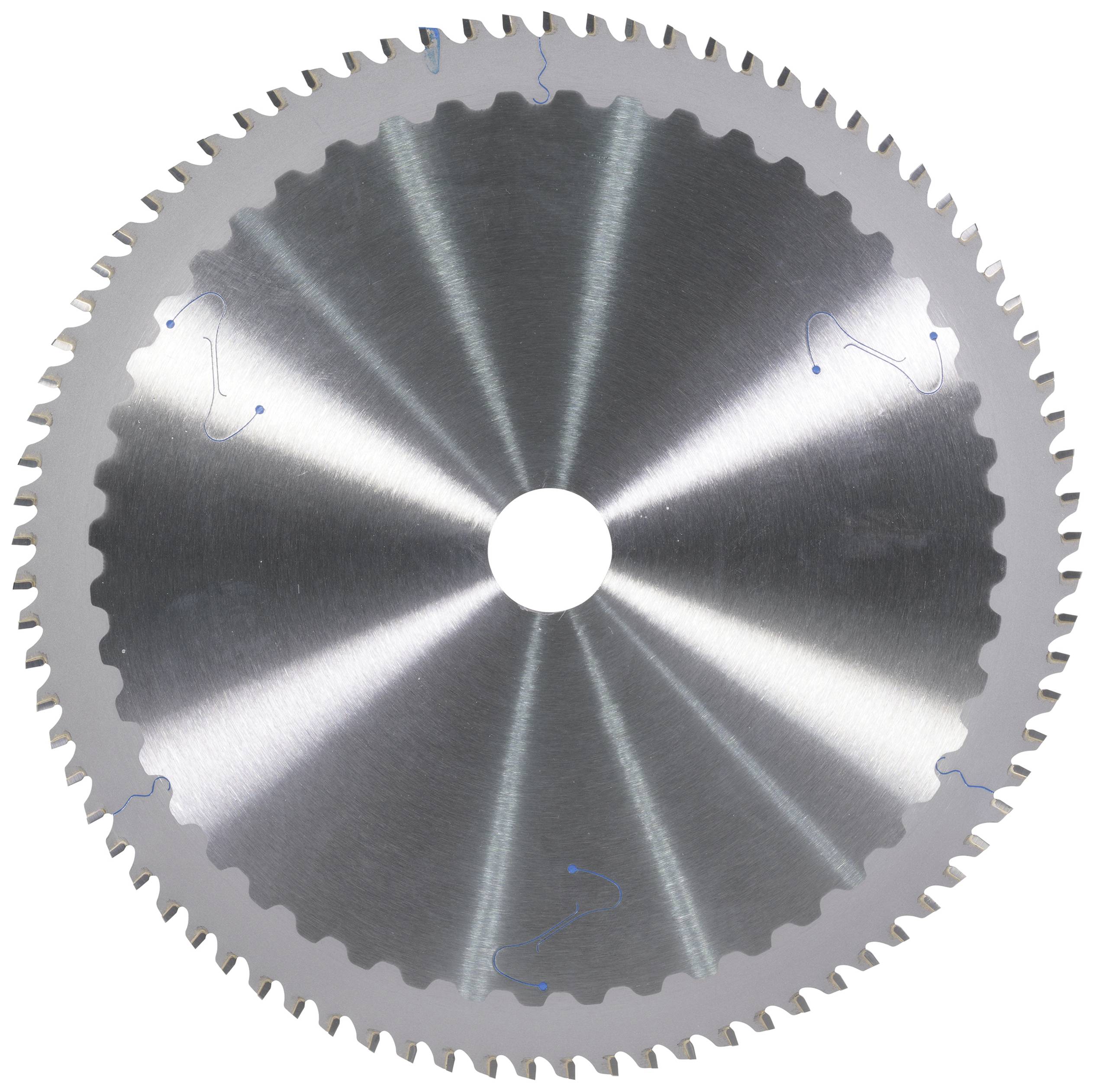 Kreissägeblatt mit vielen Zähnen, aus glänzendem Metall. Es wird für präzises Schneiden in Holz oder anderen Materialien verwendet.