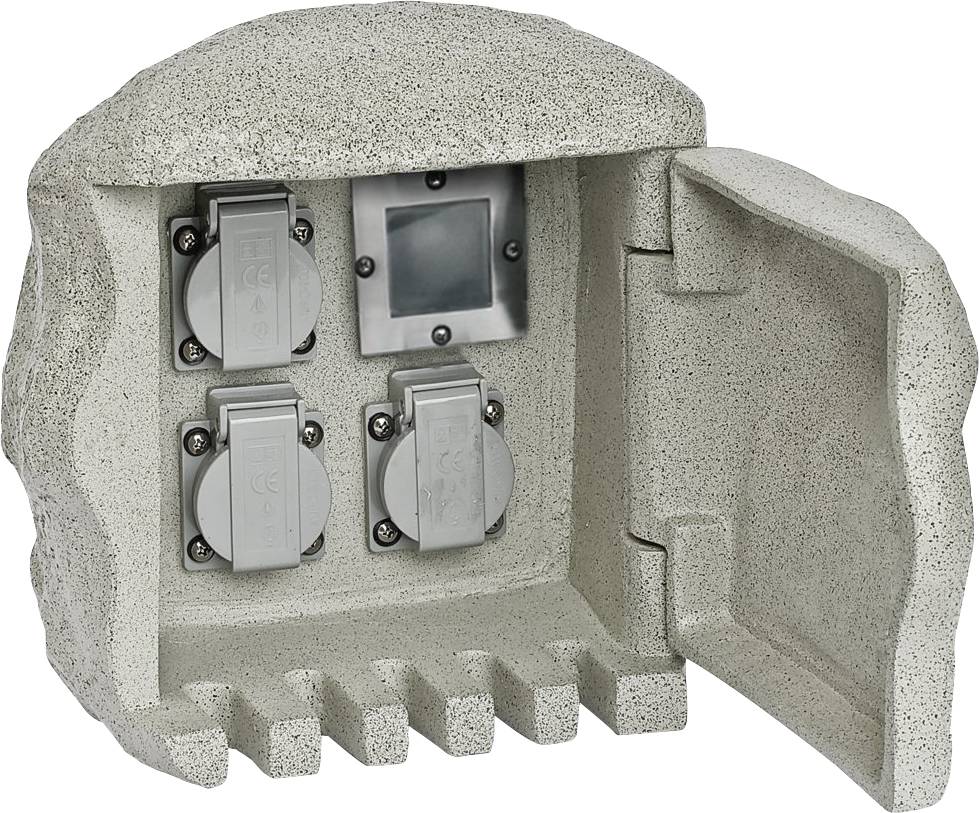 EVN 2303FE2 Gartensteckdose 3fach Granit-Grau (matt) Steinoptik, mit Fernbedienung