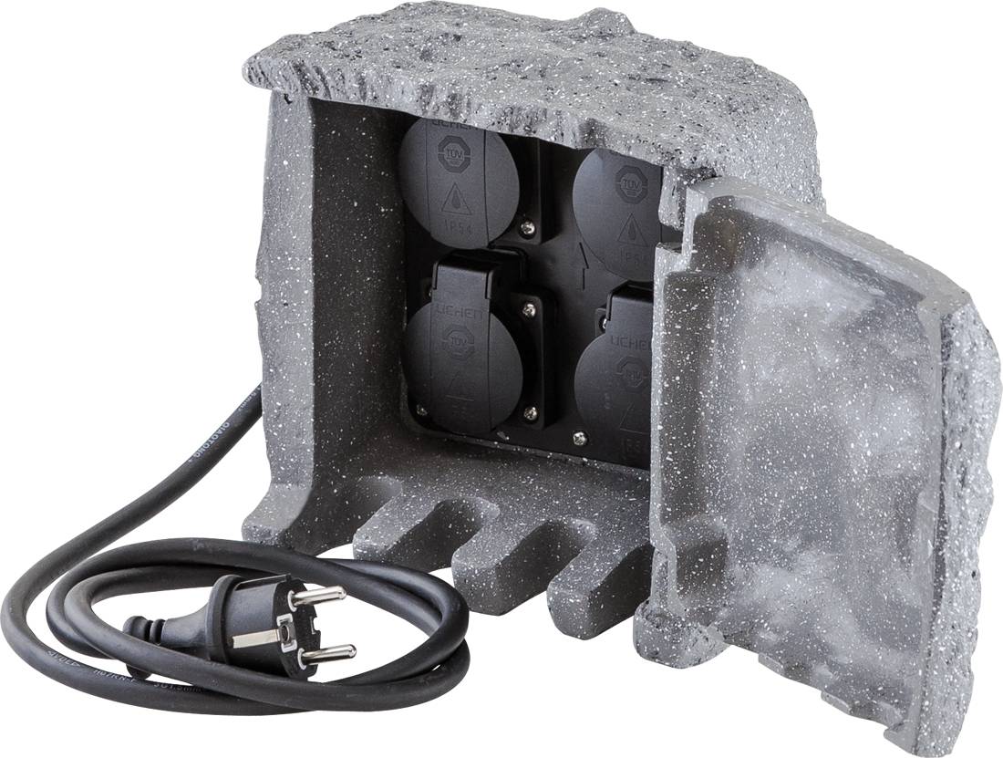 EVN 230415 Gartensteckdose 4fach Granit-Grau (matt) Steinoptik