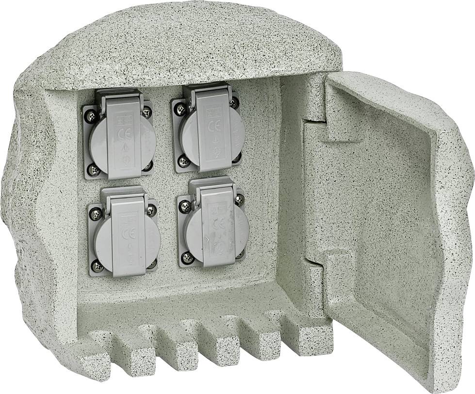 EVN 230418 Gartensteckdose 4fach Granit-Grau (matt) Steinoptik