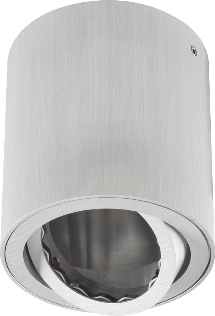 Zylinderförmige Deckenleuchte aus gebürstetem Metall, zeigt ein modernes Design und eignet sich für minimalistische Wohnräume.