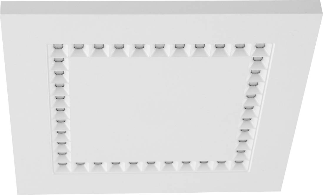 Weiße quadratische LED-Deckenleuchte mit geriffeltem Design am Rand, geeignet für moderne Innenräume.