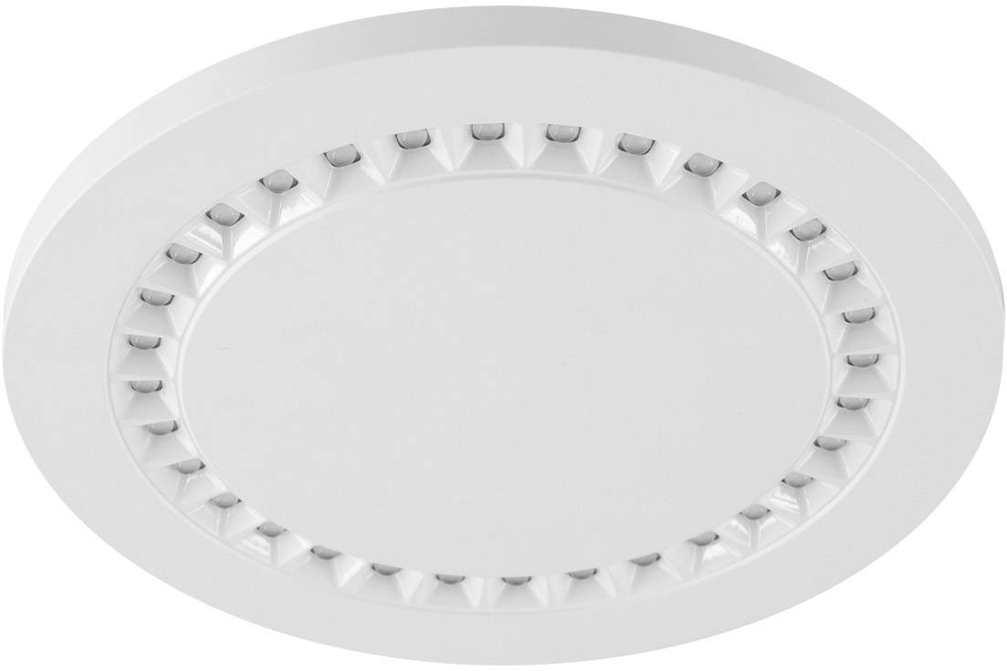 Weiße runde LED-Deckenleuchte mit minimalistischem Design und kleinen, gleichmäßig verteilten Leuchtdioden am Rand.