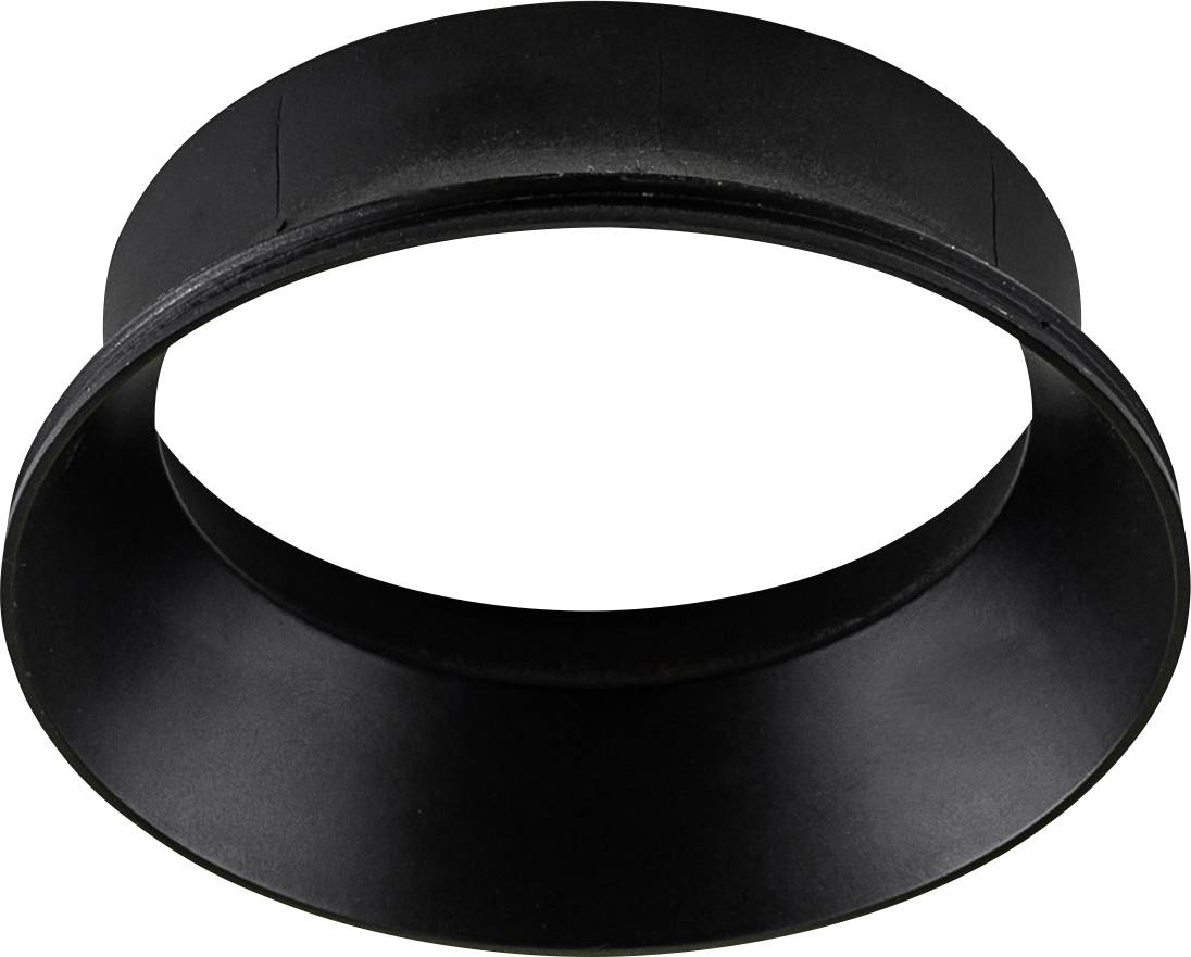 Schwarzer zylindrischer Lampenschirm oder Dunstabzugshaube mit weit ausgestelleter Öffnung, isoliert auf weißem Hintergrund.