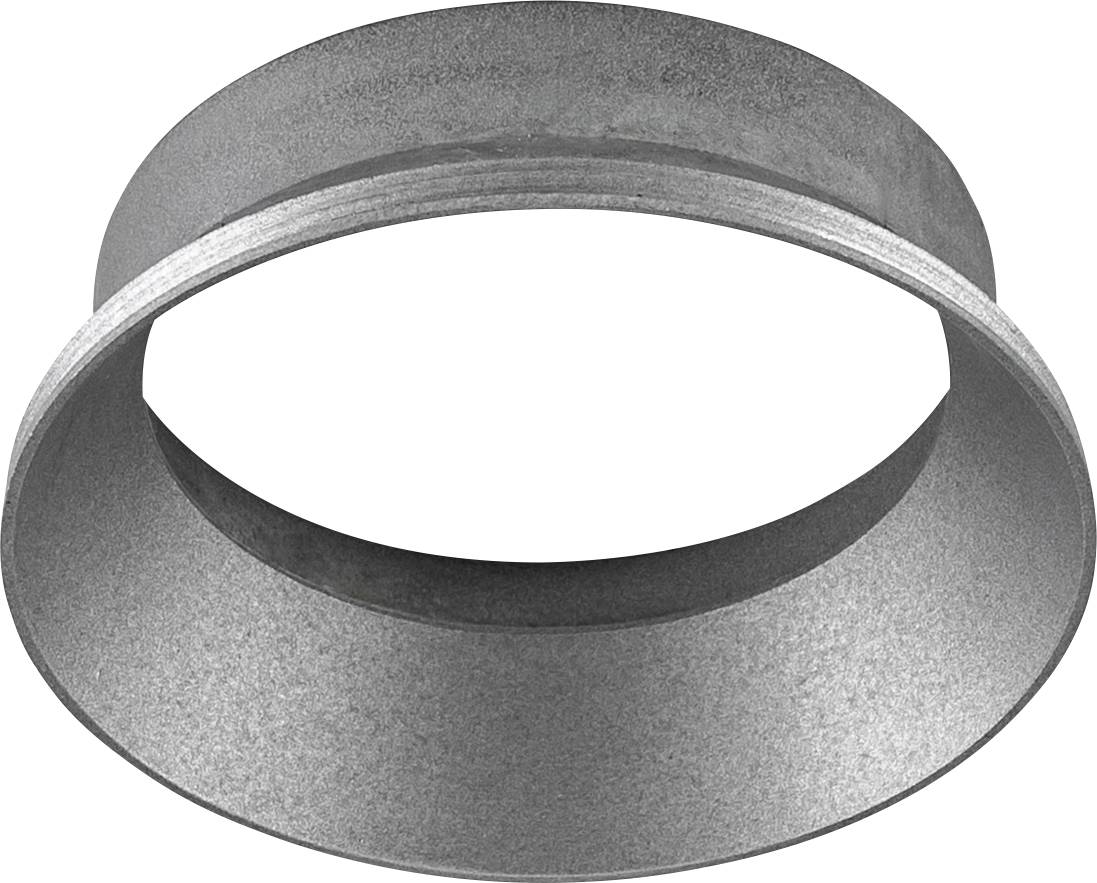 Metallisches zylindrisches Kanalstück oder Rohrkragen mit einer breiten ovalen Öffnung, isoliert auf weißem Hintergrund dargestellt.