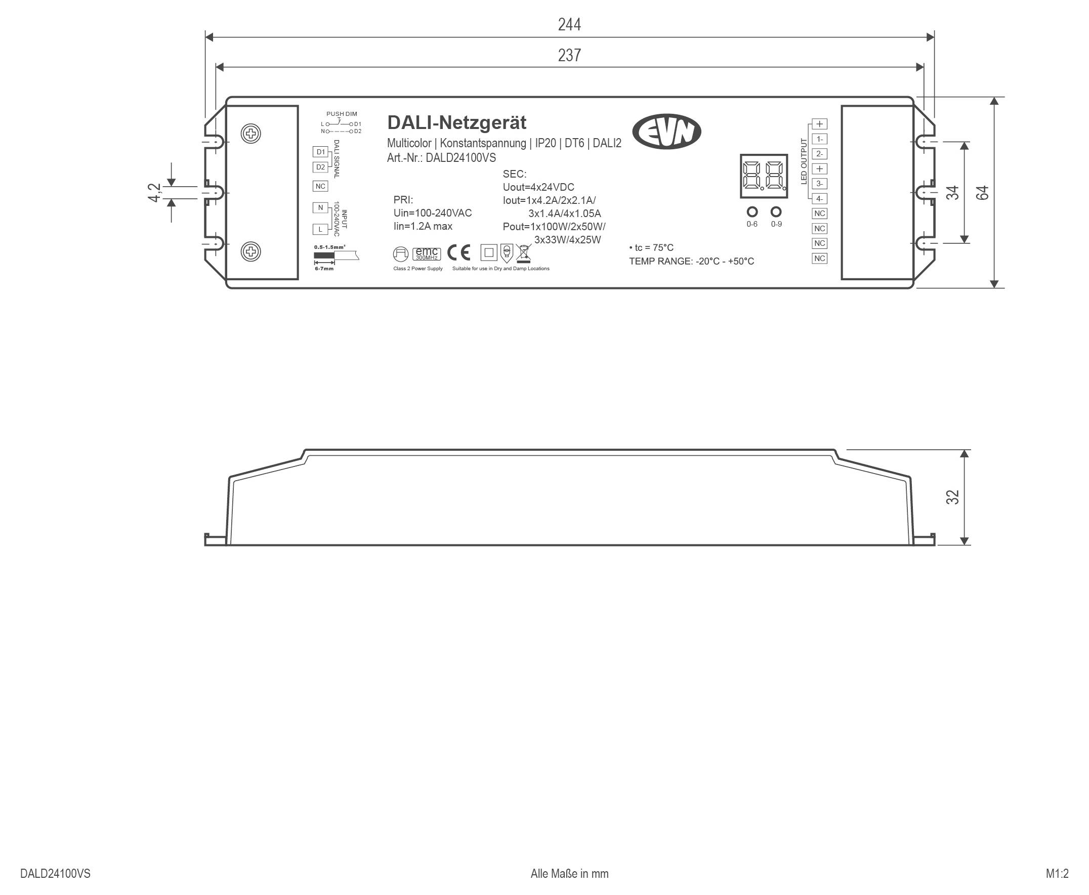 EVN DALD24100VS LED-Fernbedienung 244 mm 64 mm