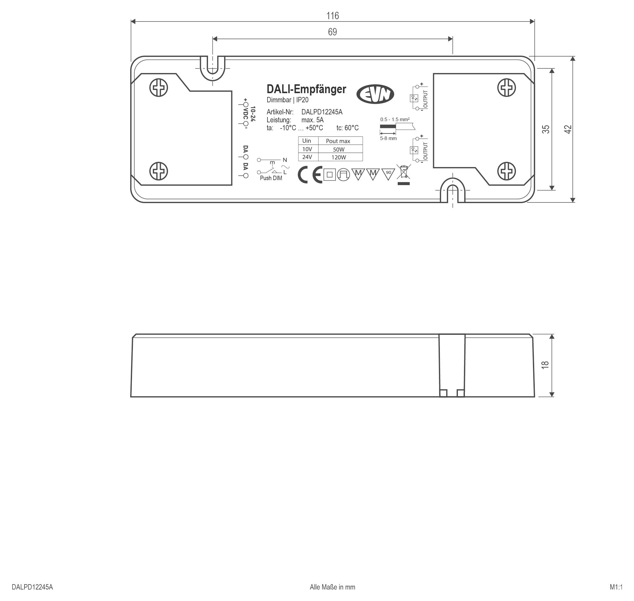 EVN DALPD12245A LED-Dimmer 116mm 42mm