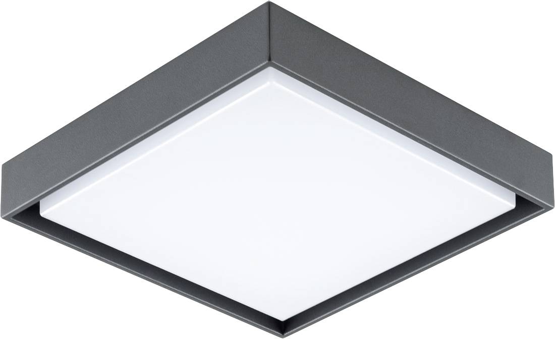 Quadratische Deckenleuchte mit schwarzem Rahmen und weißem Leuchtfeld. Modernes Design für Innenräume.