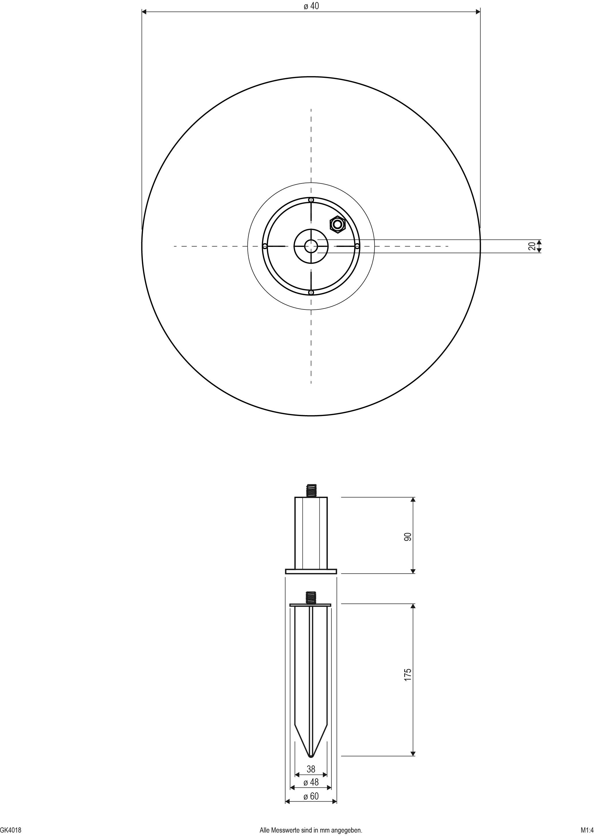 Technische Zeichnung eines Werkzeugs mit zylindrischem Schaft und dreieckigem Schneidkopf, Abmessungen und Durchmesser angegeben.