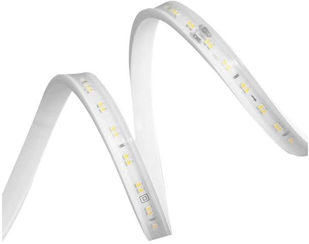LED-Streifen, flexibel in Wellenform gebogen, zeigen gelbe und schwarze Komponenten auf einer weißen Oberfläche.