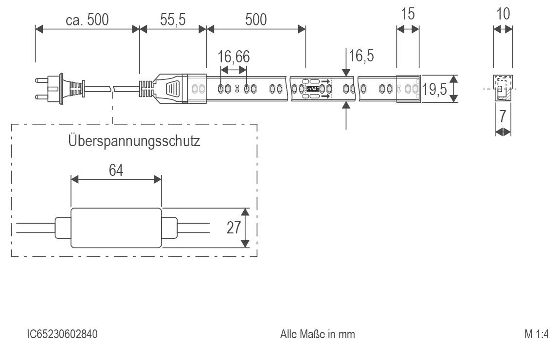 Technische Zeichnung einer kreisförmigen Rad- oder Scheibe, 300 mm Durchmesser, mit zentralem Nabe und Lochkreis; Seitenansicht zeigt 225 mm Höhe und 30 mm Dicke.