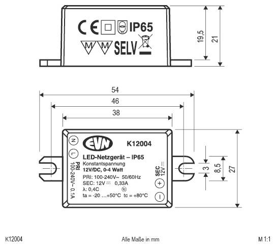 EVN K12004 LED-Trafo Konstantspannung 12 V/DC 1 St.