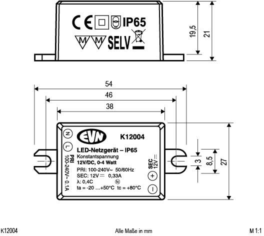 EVN K12004 LED-Trafo Konstantspannung 12 V/DC 1St.