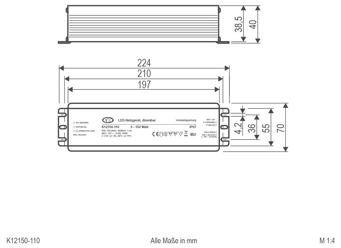 EVN K12150110 LED-Trafo Konstantspannung 12 V/DC dimmbar 1St.