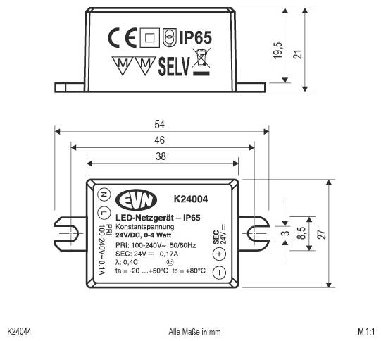 EVN K24004 LED-Trafo Konstantspannung 24 V/DC 1St.