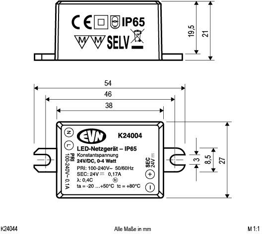 EVN K24004 LED-Trafo Konstantspannung 24 V/DC 1St.