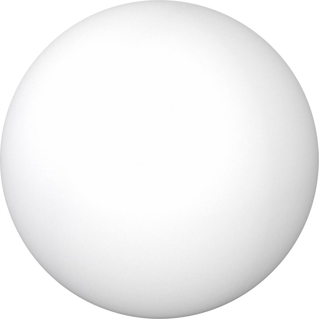 Weißes kugelförmiges Objekt auf einem schlichten weißen Hintergrund, dargestellt als einfacher 3D-Ball mit weicher Schattierung.