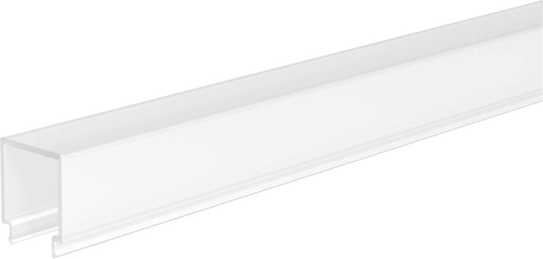 Ein weißes, längliches Kunststoffprofil in L-Form, möglicherweise ein Bauteil für den Innenausbau oder zur Kabelführung.