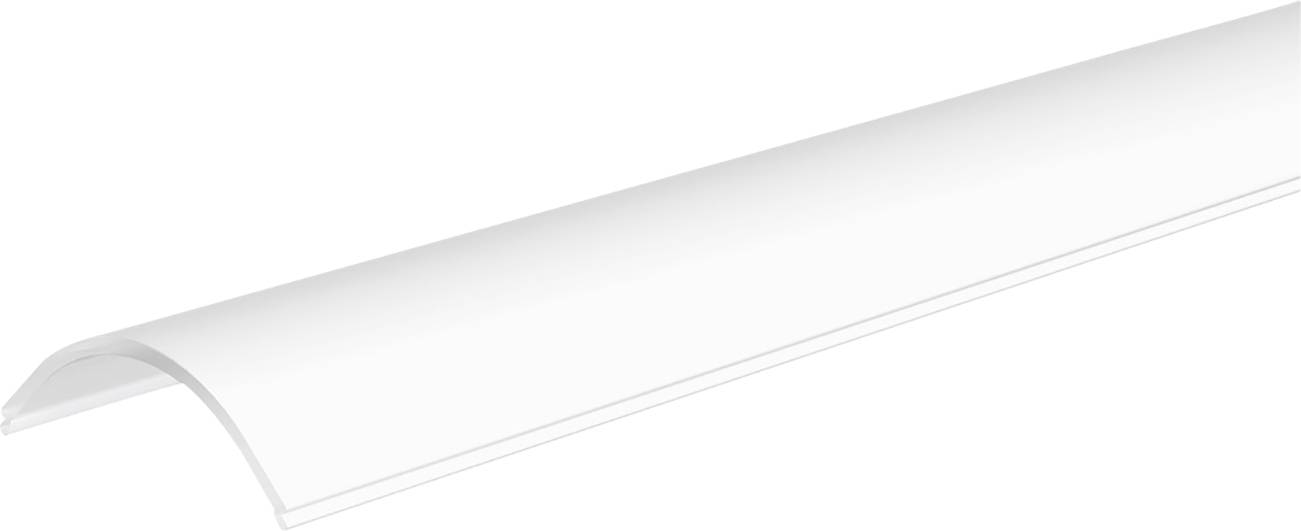 Weiße, gebogene Kunststoffleiste mit glatter Oberfläche, wahrscheinlich zum Schutz oder zur Abdeckung von Kanten verwendet.