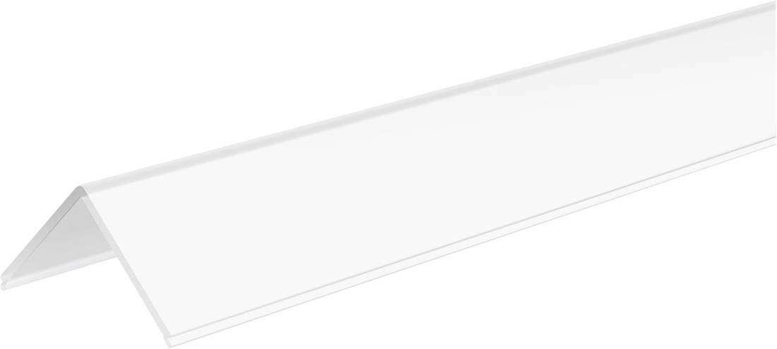 Weißes Metallecken-Trim oder Kantenleisten-Strip auf einfachem weißem Hintergrund.