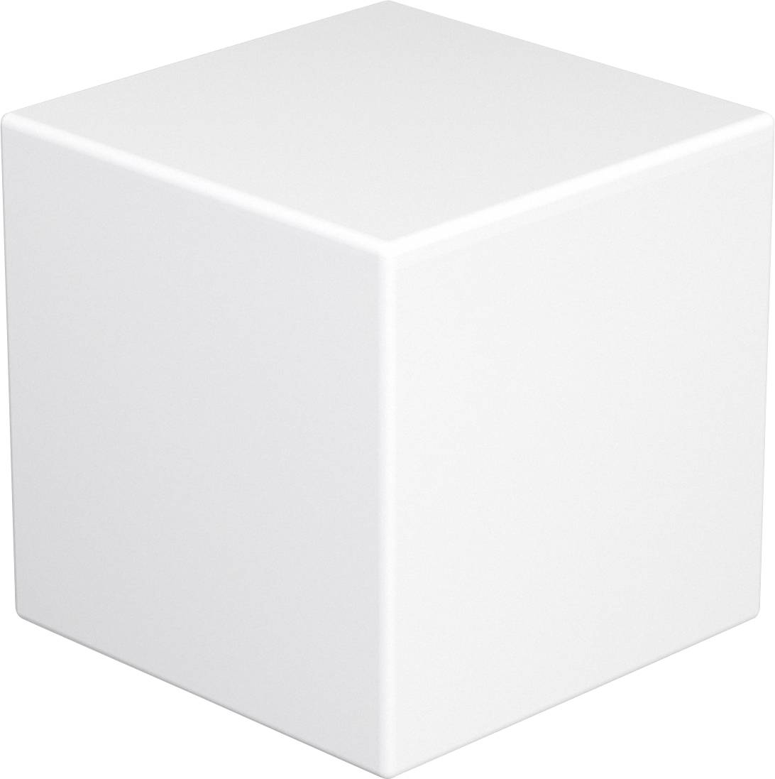 Ein einfacher, weißer Würfel vor einem neutralen Hintergrund.