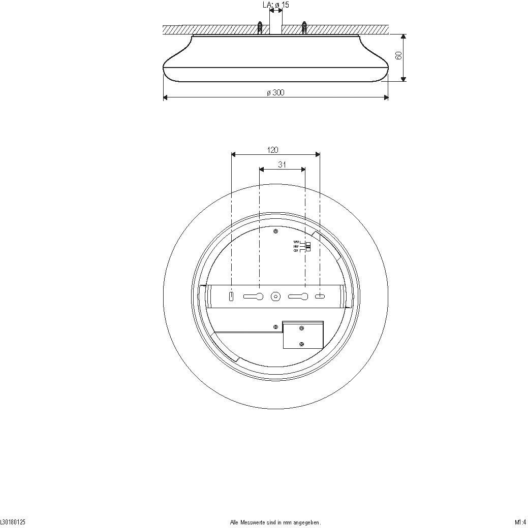 Technische Zeichnung einer runden Scheibe mit Seitenansicht und Draufsicht, zeigt Maße und Anschlussdetails.