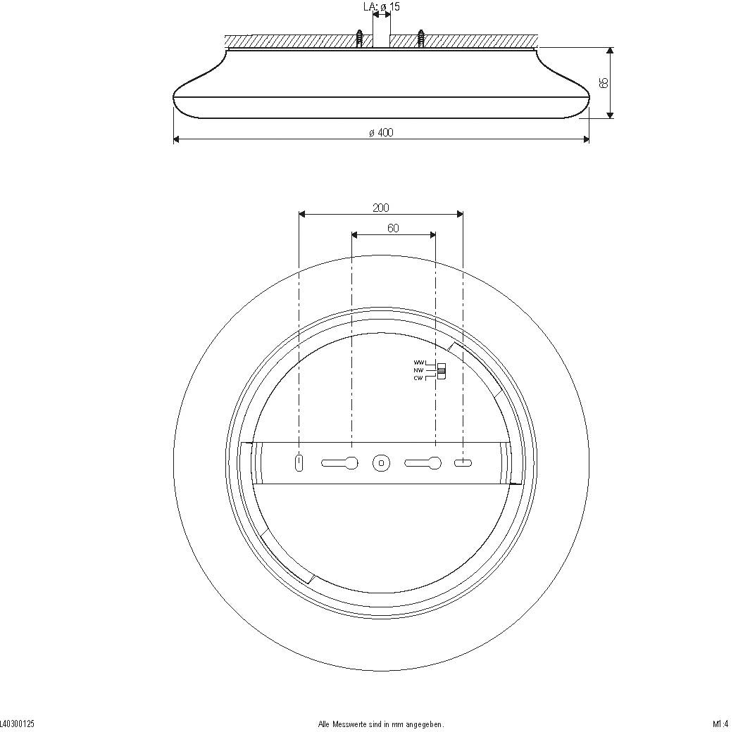 Zeichnung einer runden Struktur mit Maßen. Oberansicht zeigt 400 mm Durchmesser. Seitenansicht zeigt 18 mm Höhe, Aufsatz ringförmig.