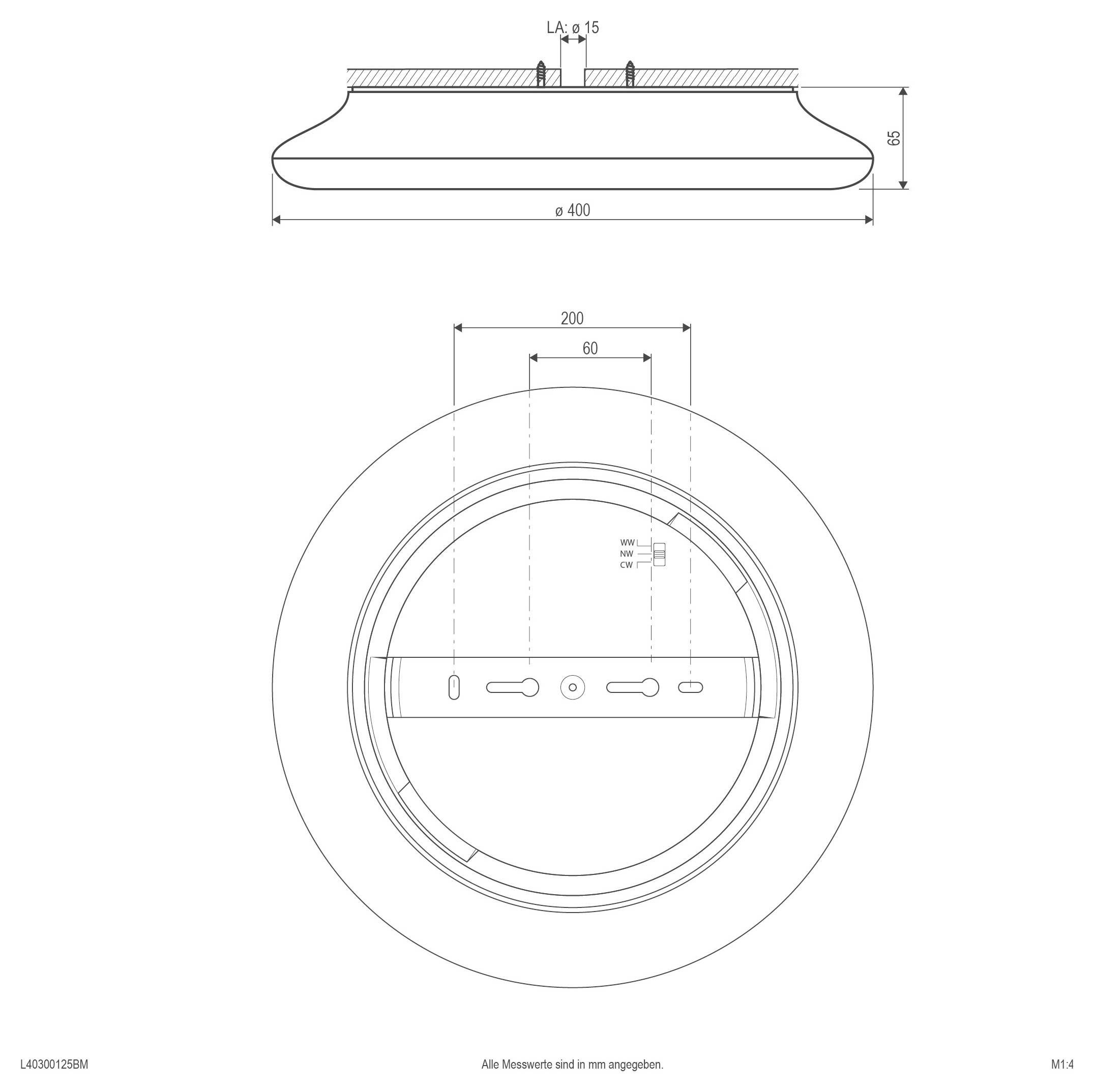 Technische Zeichnung eines rechteckigen Panels, 2000 mm hoch und 36 mm breit, mit Schnittabmessungen von 2,5 mm und 4,4 mm, die oben angezeigt werden.
