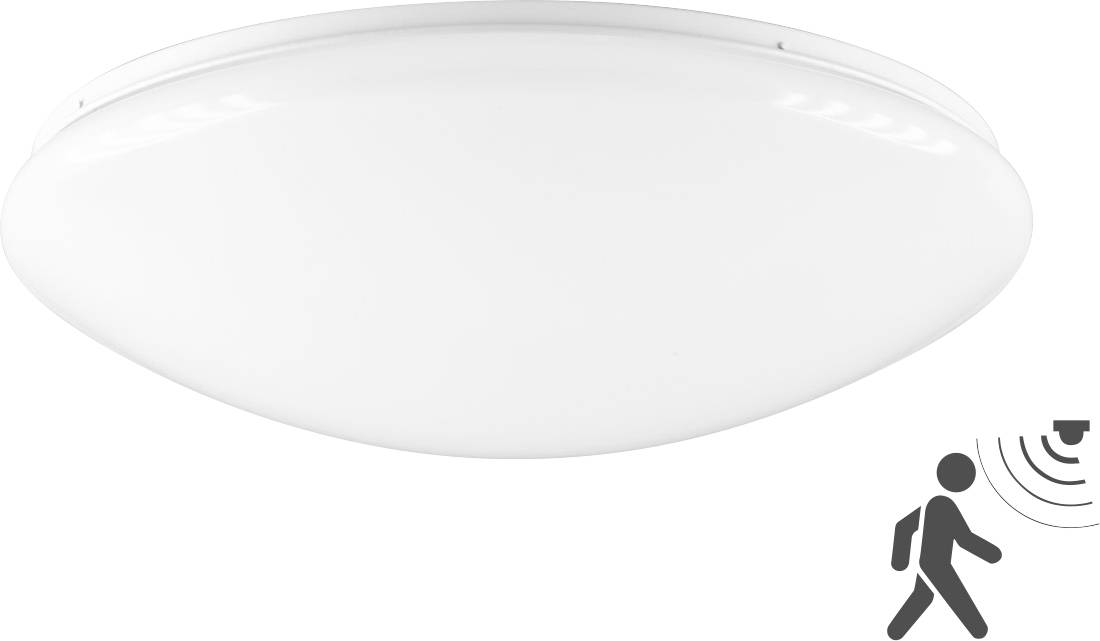 Eine runde, weiße Deckenleuchte aus Kunststoff mit glatter Oberfläche.