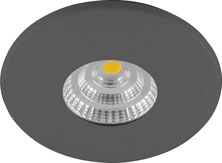 Runde, bündige LED-Deckenleuchte mit dunklem Rahmen und silbernem Reflektorzentrum