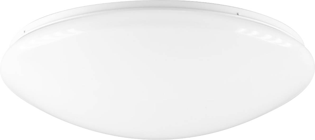 Runde, weiße Deckenleuchte mit glatter Oberfläche, gleichmäßigem Lichtaustritt und schlichtem Design.