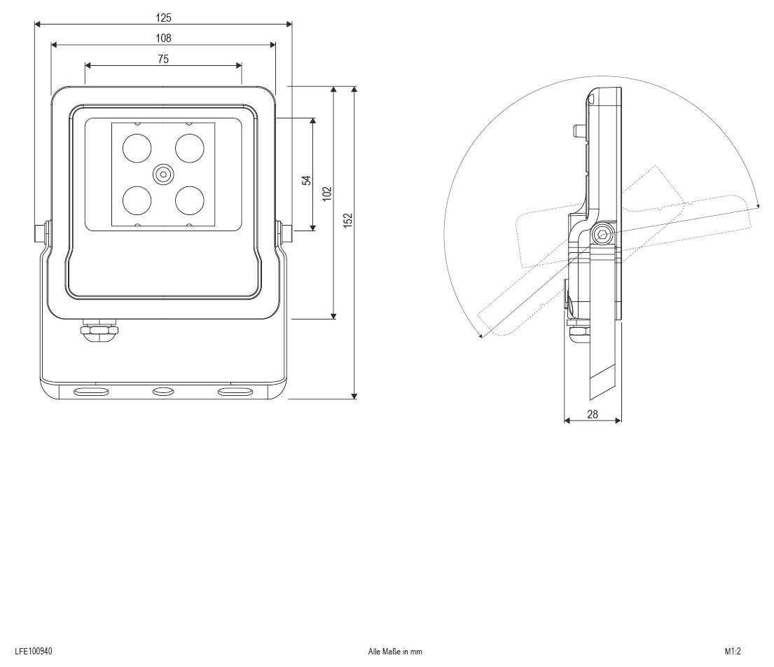 Bemaßte Zeichnung eines EVN LED-Netzgeräts, „LED-Netzgerät | 40 Watt