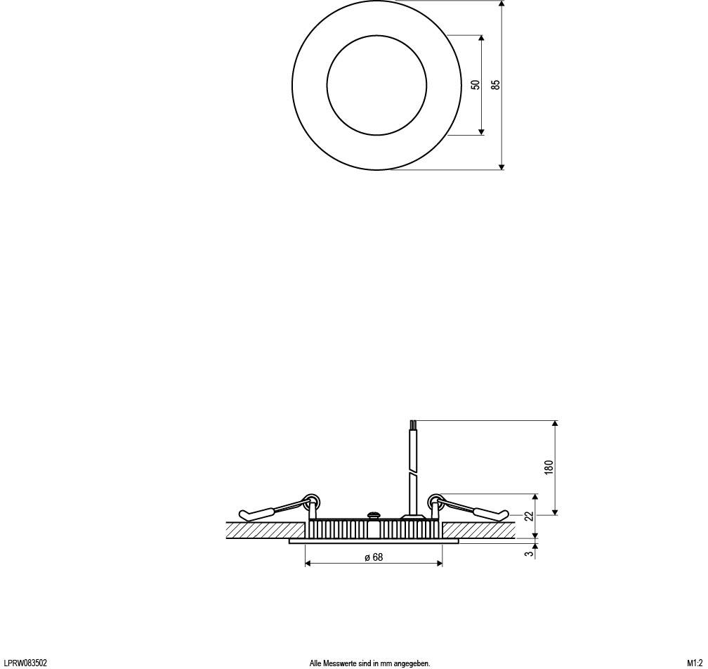 Teknisches Diagramm einer runden LED-Leuchte. Zeigt Abmessungen: Außendurchmesser 90mm, Bohrlochdurchmesser 68mm, Höhe 26mm.